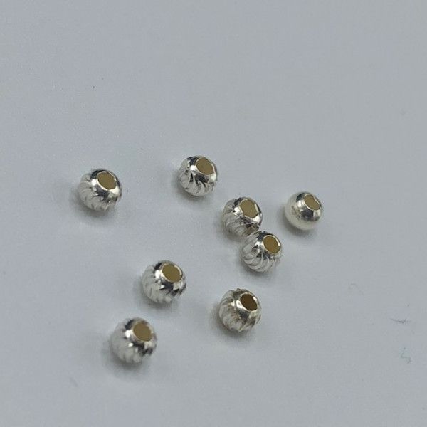 Perle sterlingsølv m. riller 3mm. 8 stk. S307